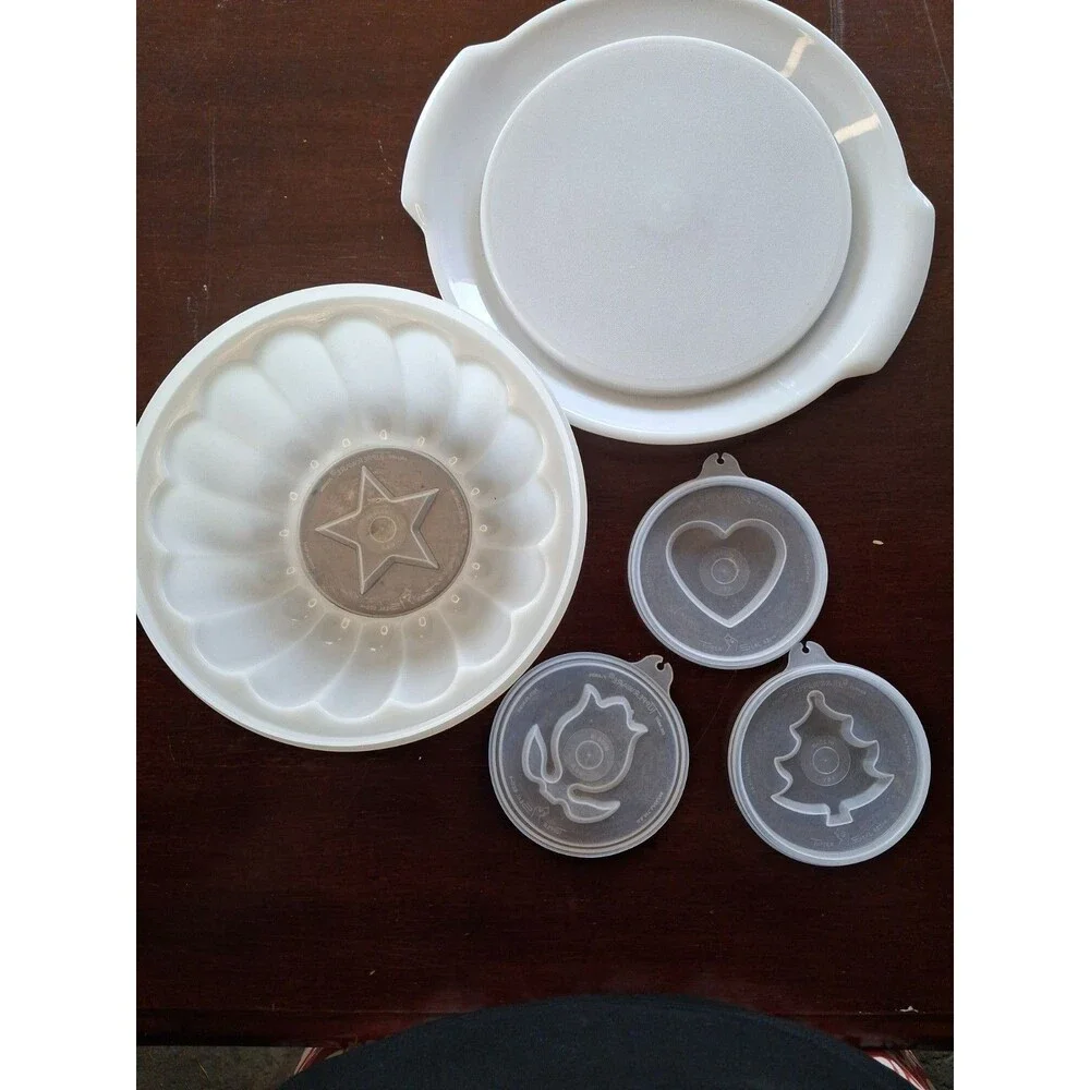 Vintage Tupperware White Jel-N-Serve Jello Mold, Tray, 4 Inserts Jello